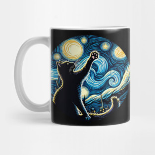 Cat in the night with star, impressionism, famous painting, Starry Night Style Van Gogh painting Cat Lover Mug