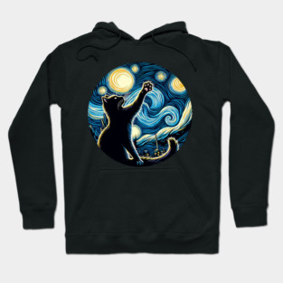 Cat in the night with star, impressionism, famous painting, Starry Night Style Van Gogh painting Cat Lover Hoodie
