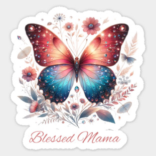 Floral Butterfly Blessed Mama Sticker