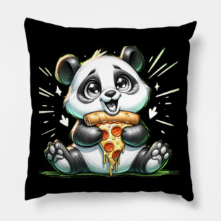 Cute Panda Bear Eating Pizza Pillow