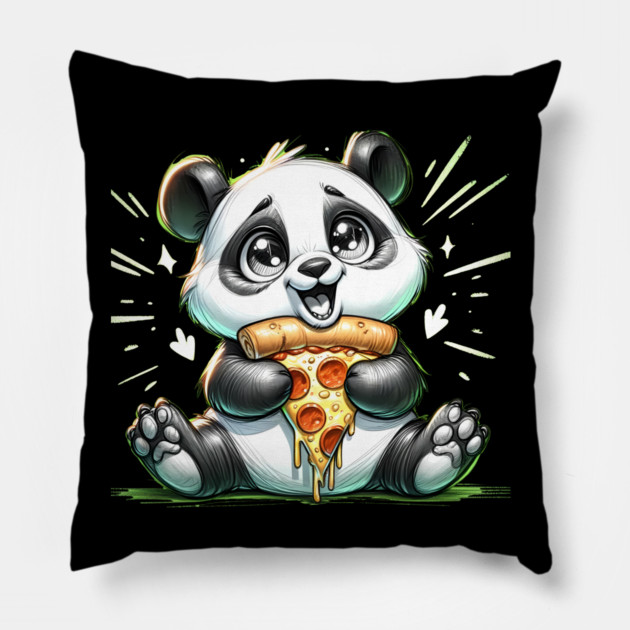Cute Panda Bear Eating Pizza Pillow by logiamerch