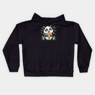 Cute Panda Bear Eating Pizza Kids Hoodie