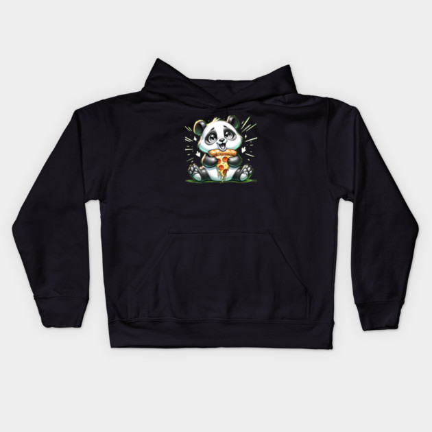 Cute Panda Bear Eating Pizza Kids Hoodie by logiamerch
