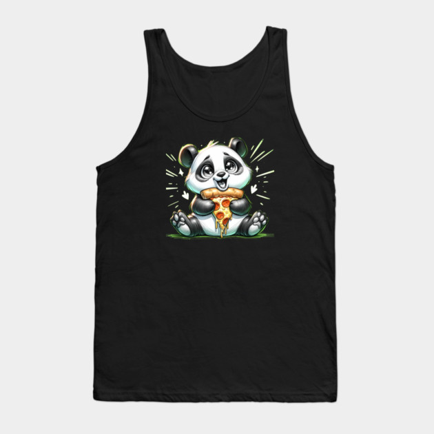 Cute Panda Bear Eating Pizza Tank Top by logiamerch