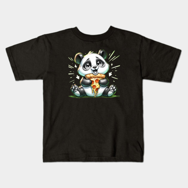 Cute Panda Bear Eating Pizza Kids T-Shirt by logiamerch