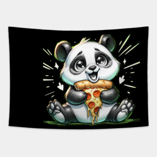 Cute Panda Bear Eating Pizza Tapestry