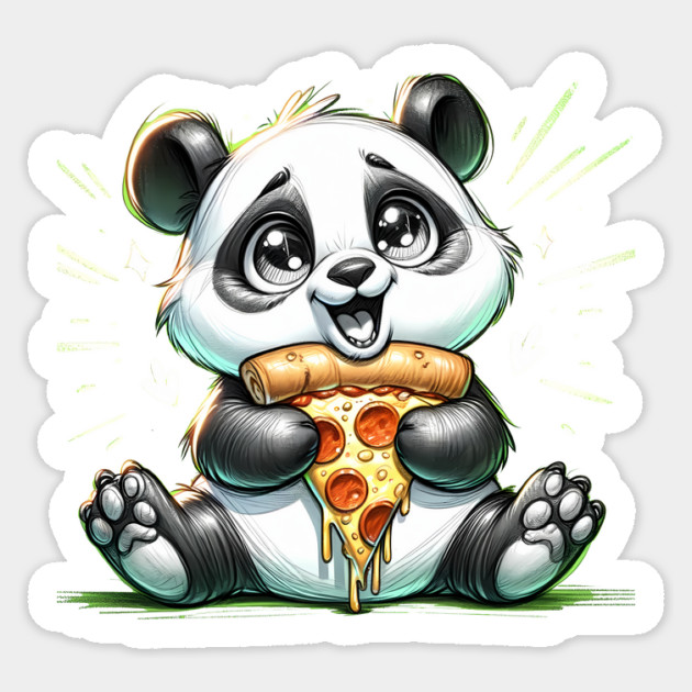 Cute Panda Bear Eating Pizza Sticker by logiamerch