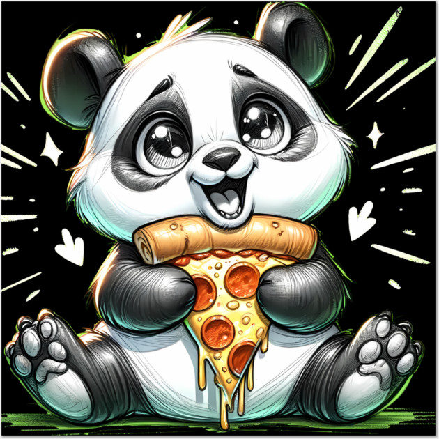 Cute Panda Bear Eating Pizza Wall Art by logiamerch