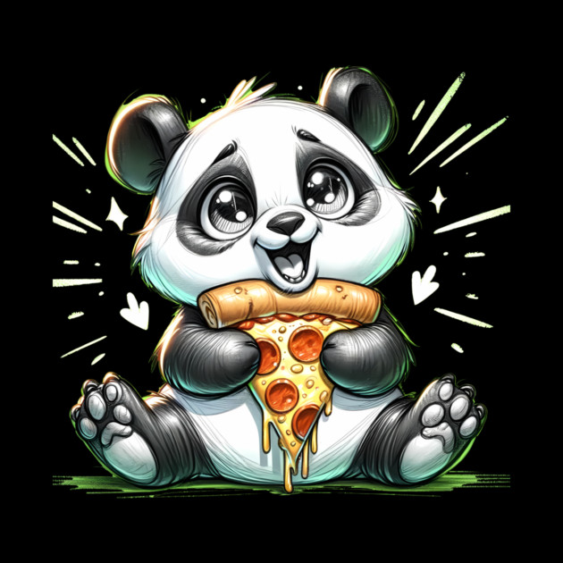 Cute Panda Bear Eating Pizza by logiamerch