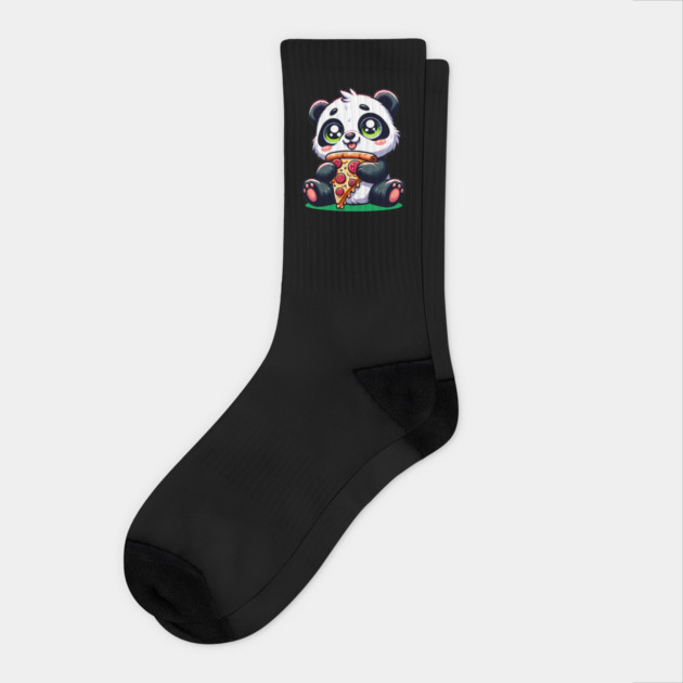 Cute Panda Bear Eating Pizza Socks by logiamerch