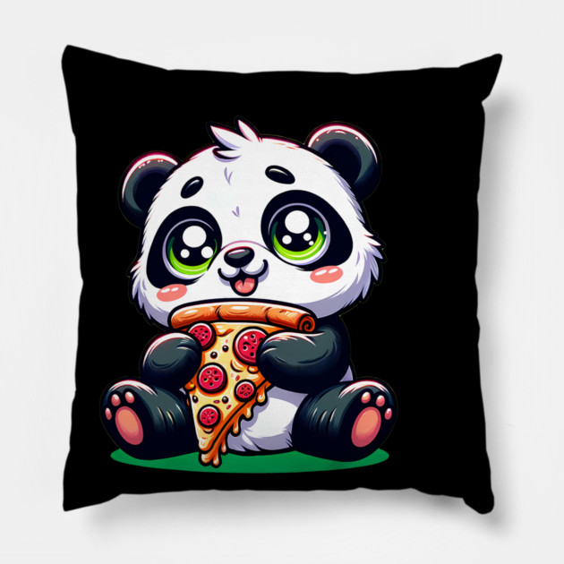Cute Panda Bear Eating Pizza Pillow by logiamerch