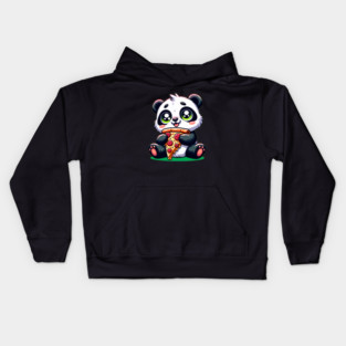 Cute Panda Bear Eating Pizza Kids Hoodie