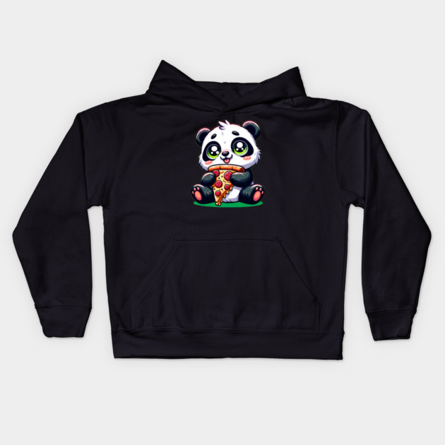 Cute Panda Bear Eating Pizza Kids Hoodie by logiamerch