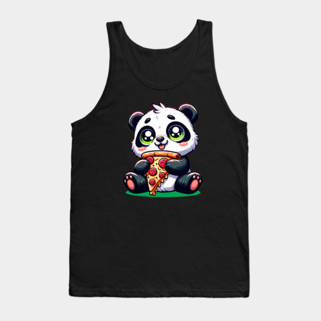 Cute Panda Bear Eating Pizza Tank Top by logiamerch
