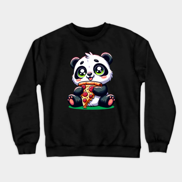 Cute Panda Bear Eating Pizza Crewneck Sweatshirt by logiamerch