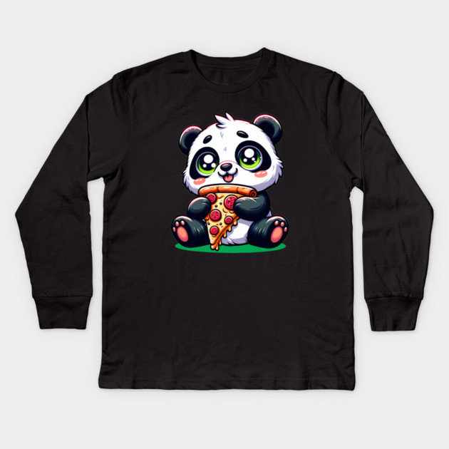 Cute Panda Bear Eating Pizza Kids Long Sleeve T-Shirt by logiamerch