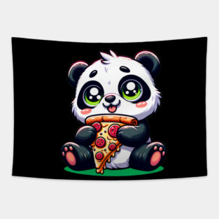 Cute Panda Bear Eating Pizza Tapestry