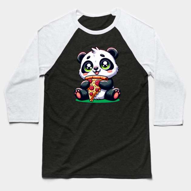 Cute Panda Bear Eating Pizza Baseball T-Shirt by logiamerch