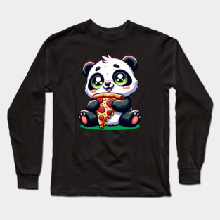 Cute Panda Bear Eating Pizza Long Sleeve T-Shirt
