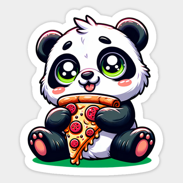 Cute Panda Bear Eating Pizza Sticker by logiamerch