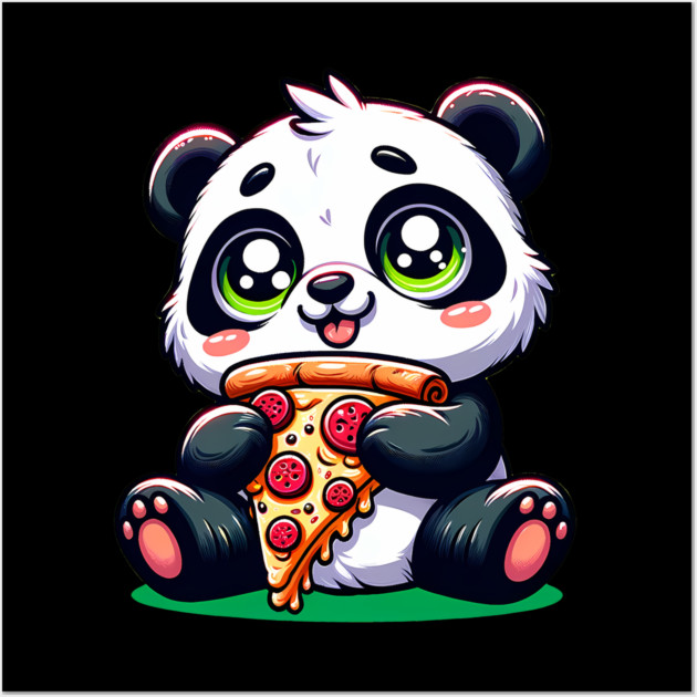 Cute Panda Bear Eating Pizza Wall Art by logiamerch