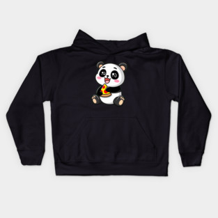 Cute Panda Bear Eating Pizza Kids Hoodie