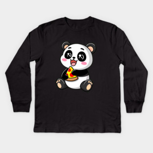Cute Panda Bear Eating Pizza Kids Long Sleeve T-Shirt
