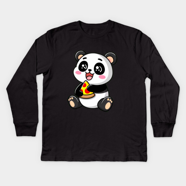 Cute Panda Bear Eating Pizza Kids Long Sleeve T-Shirt by logiamerch
