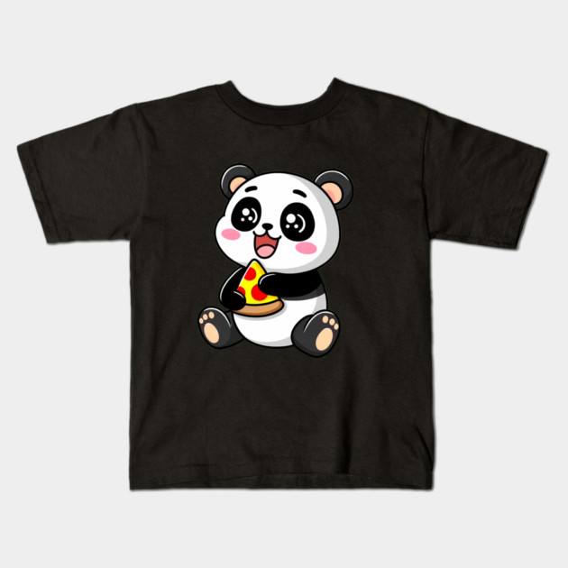 Cute Panda Bear Eating Pizza Kids T-Shirt by logiamerch
