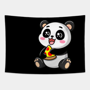 Cute Panda Bear Eating Pizza Tapestry