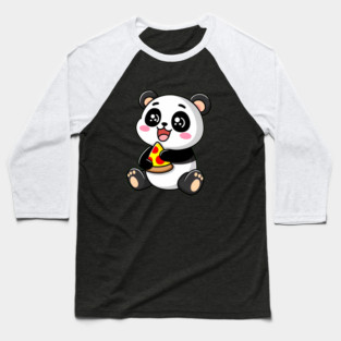 Cute Panda Bear Eating Pizza Baseball T-Shirt