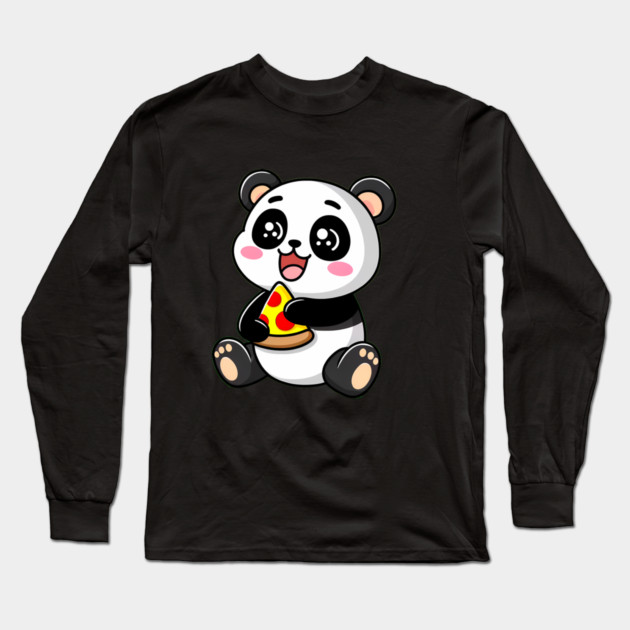 Cute Panda Bear Eating Pizza Long Sleeve T-Shirt by logiamerch