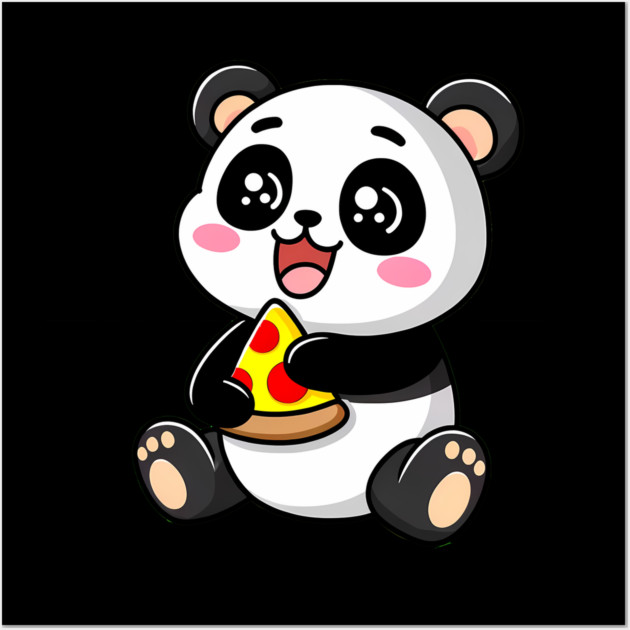 Cute Panda Bear Eating Pizza Wall Art by logiamerch