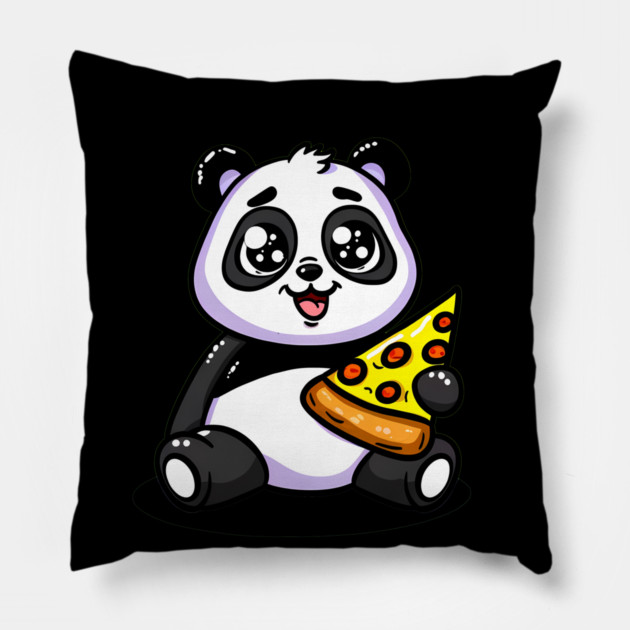 Cute Panda Bear Eating Pizza Pillow by logiamerch