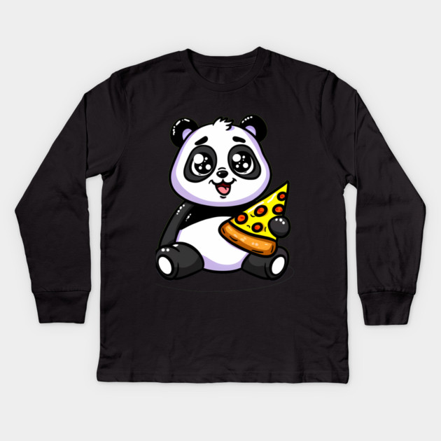 Cute Panda Bear Eating Pizza Kids Long Sleeve T-Shirt by logiamerch
