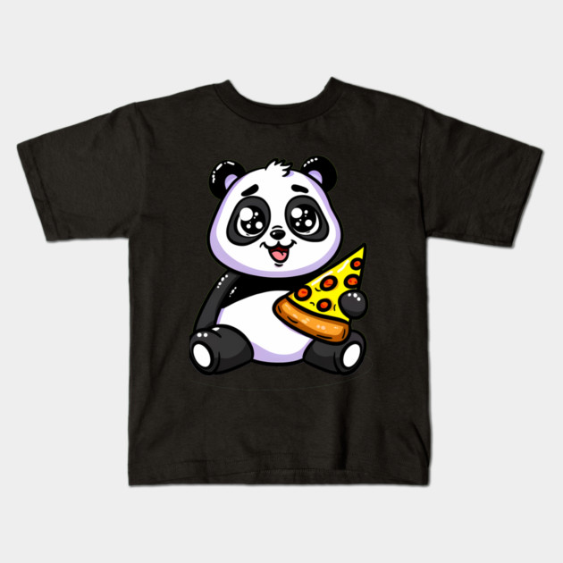 Cute Panda Bear Eating Pizza Kids T-Shirt by logiamerch