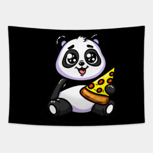 Cute Panda Bear Eating Pizza Tapestry