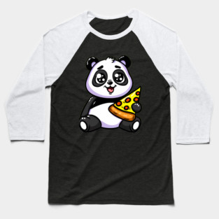Cute Panda Bear Eating Pizza Baseball T-Shirt