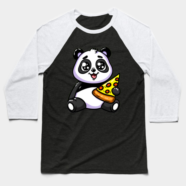 Cute Panda Bear Eating Pizza Baseball T-Shirt by logiamerch