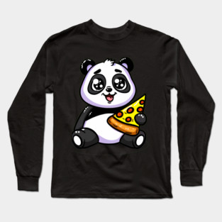 Cute Panda Bear Eating Pizza Long Sleeve T-Shirt