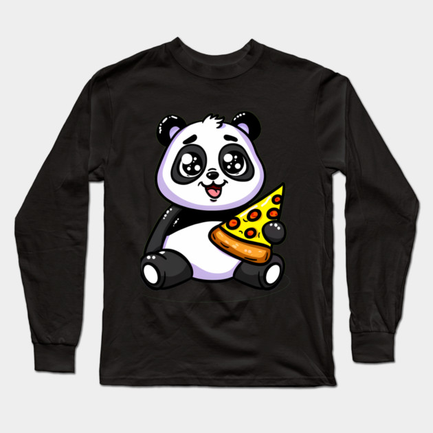 Cute Panda Bear Eating Pizza Long Sleeve T-Shirt by logiamerch