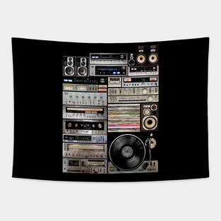 Hifidelity Vintage Music HiFi Sound system setup collage art Tapestry