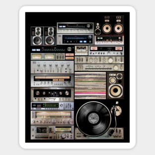 Hifidelity Vintage Music HiFi Sound system setup collage art Sticker
