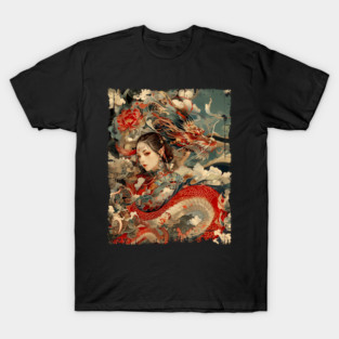 Asian Dragon with Girl Vintage T-Shirt