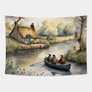 Three Badgers In a Boat Tapestry