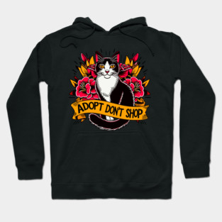 Adopt Don’t Shop Traditional Flash Tattoo Cat Hoodie