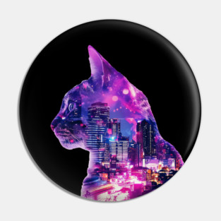 Cat and city double exposure effect Pin