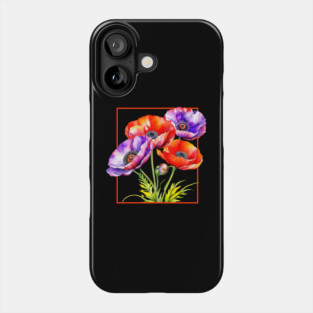 Watercolor Memorial Day Red and Purple Poppies Phone Case