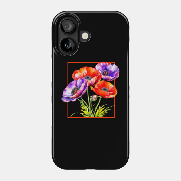 Watercolor Memorial Day Red and Purple Poppies Phone Case by HolidayBug