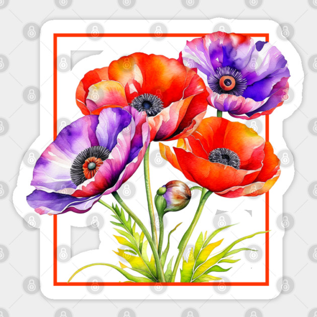 Watercolor Memorial Day Red and Purple Poppies Sticker by HolidayBug